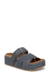 Blowfish Malibu Iris Platform Wedge Slide Sandal In Dark Denim Faux Leather