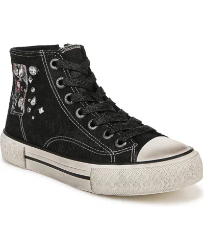 Blowfish Malibu Kimber-hi High Top Sneakers In Black Acidwash Twill Canvas