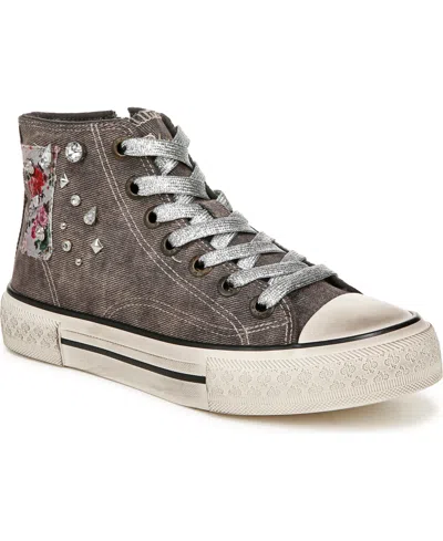 Blowfish Malibu Kimber-hi High Top Sneakers In Grey Acidwash Twill Canvas