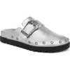 Blowfish Malibu Women's Skylar Cozy Slip On Clogs In Pewter Metallic Faux Leather