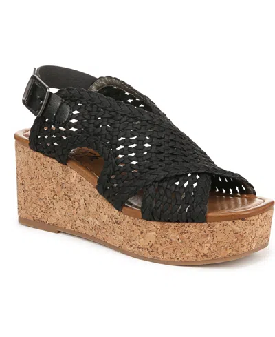 Blowfish Malibu Women's Andrea Square Peep Toe Slingback Wedge Sandals In Black Faux Suede