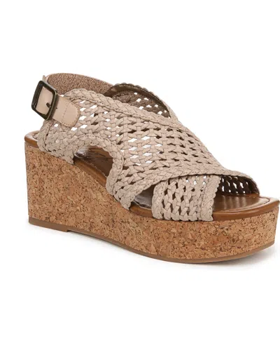 Blowfish Malibu Women's Andrea Square Peep Toe Slingback Wedge Sandals In Gold Metallic Fabric