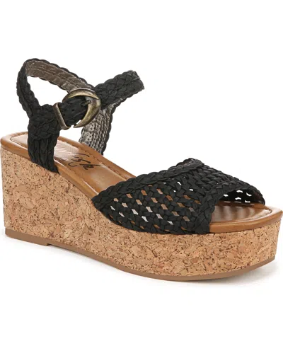 Blowfish Malibu Women's Aric Square Peep Toe Strappy Wedge Sandals In Black Faux Suede