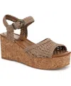 Blowfish Malibu Women's Aric Square Peep Toe Strappy Wedge Sandals In Oak Tan Faux Suede