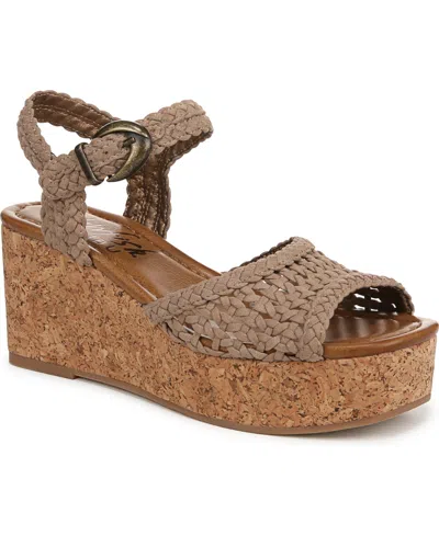 Blowfish Malibu Women's Aric Square Peep Toe Strappy Wedge Sandals In Oak Tan Faux Suede