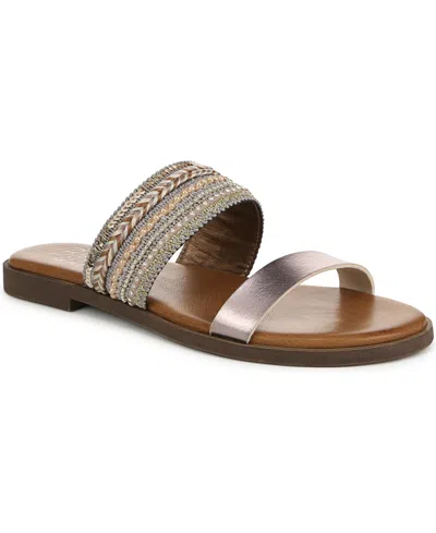 Blowfish Malibu Women's Curtis Slide Flat Sandals In White Pearl,faux Leather