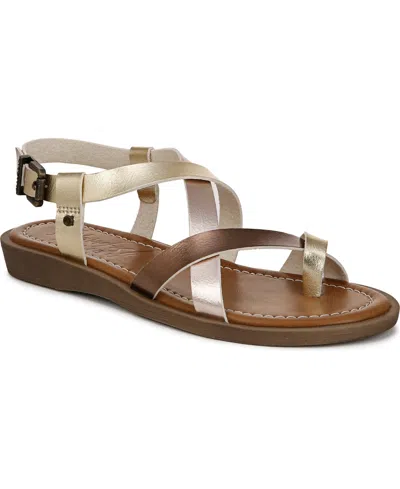 Blowfish Malibu Women's Devon 3 Toe Loop Strappy Flat Sandals In Gold,rosegold Faux Leather
