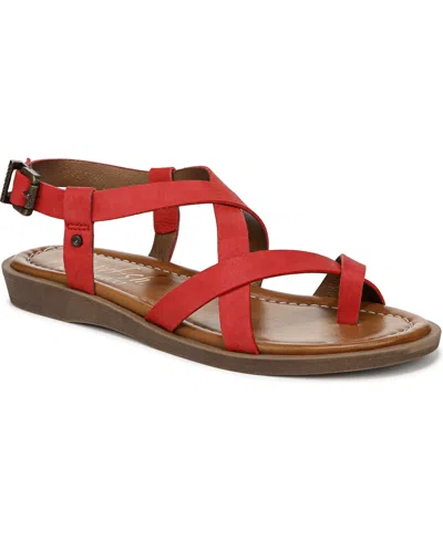 Blowfish Malibu Women's Devon 3 Toe Loop Strappy Flat Sandals In Red Faux Nubuck