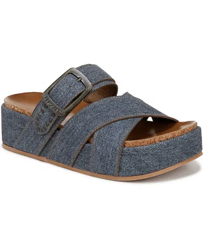 Blowfish Malibu Women's Iris Platform Slide Sandals In Dark Denim Faux Leather