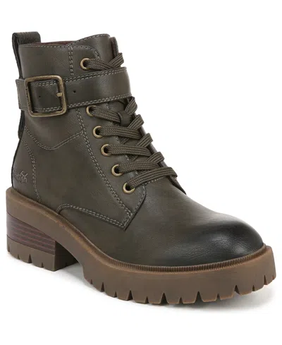 Blowfish Malibu Women's Jagger Lace Up Lug Sole Booties In Olive Faux Leather