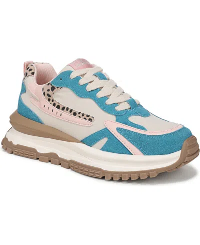 Blowfish Malibu Womens Pink Blue Retro Lace-up Sneakers -leo In Pink,blue Multi Microsuede,faux Leather-