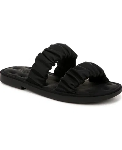 Blowfish Malibu Women's Noodle Round Open Toe Slide Flat Sandals In Black Faux Leather