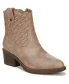 Blowfish Malibu Women's Ricky Block Heel Western Short Boots In Taupe Woven Faux Leather