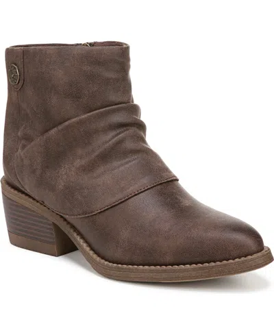 Blowfish Malibu Women's Riley Almond Toe Block Heel Booties In Dark Brown Faux Leather- Polyurethane