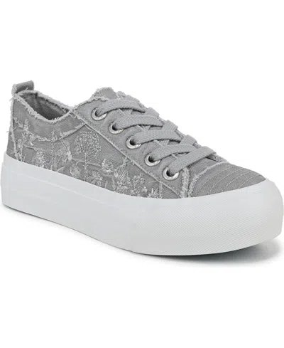 Blowfish Malibu Women's Sadie-sun Embroidered Lace Up Platform Sneakers In Fog Grey Embroidered Canvas