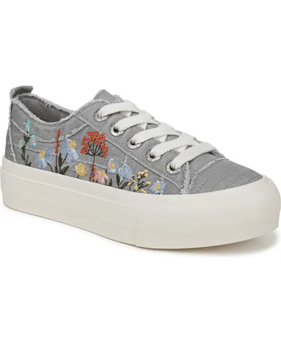 Blowfish Malibu Women's Sadie-sun Embroidered Lace Up Platform Sneakers In Grey Multi Embroidered Canvas