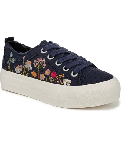 Blowfish Malibu Women's Sadie-sun Embroidered Lace Up Platform Sneakers In Navy Embroidered Canvas