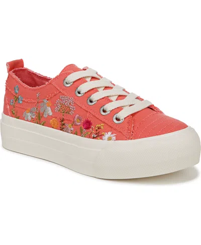 Blowfish Malibu Women's Sadie-sun Embroidered Lace Up Platform Sneakers In Pink Embroidered Canvas