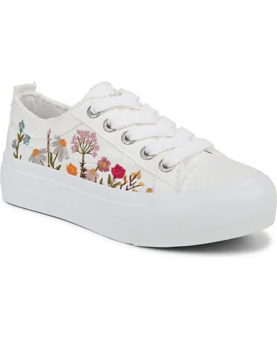 Blowfish Malibu Women's Sadie-sun Embroidered Lace Up Platform Sneakers In White Embroidered Canvas