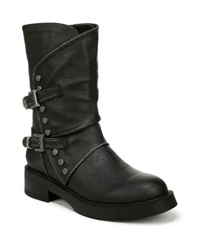 Blowfish Malibu Women's Venice Mid Calf Block Heel Boots In Black Distressed Faux Leather