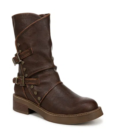 Blowfish Malibu Women's Venice Mid Calf Block Heel Boots In Brown Distressed Faux Leather