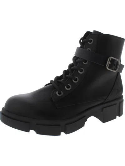 Blowfish Marsh Womens Leather Block Heel Combat & Lace-up Boots In Black