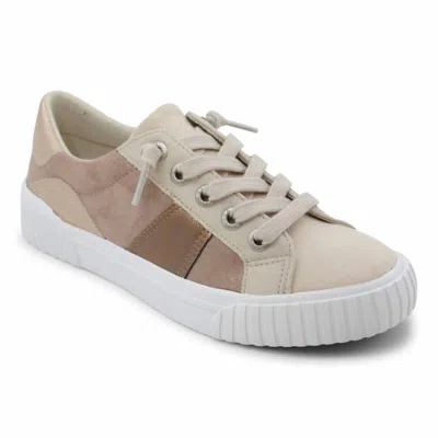 Blowfish Women's Wave-b Sneaker In Sand And Steel Gold Micro Suede In Multi