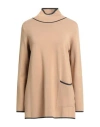 Blu Bianco Woman Turtleneck Camel Size M Viscose, Polyamide, Polyester In Sand