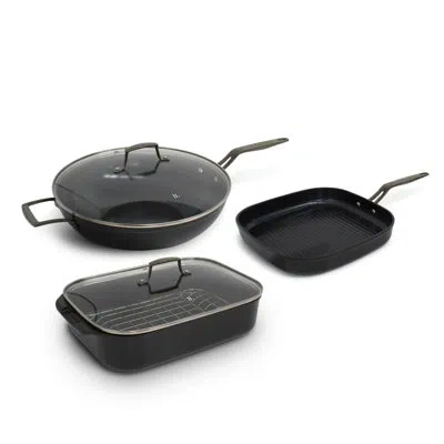 Blu Cookware Kitchen Sidekick Set, Wok, Grill Pan, Roasting Pan, Non-toxic, Durable Non-stick Ceramic, P In Black