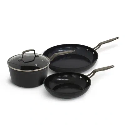 Blu Cookware Kitchen Starter Set, Large And Small Frying Pan, Saucepan, Non-toxic, Durable Non-stick Cer In Black