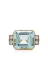 Blu Dog World Art Deco 14k Yellow Gold Aquamarine And Diamond Ring
