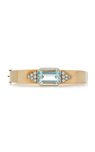Blu Dog World Art Deco 14k Yellow Gold Emerald Cut Aquamarine Bracelet