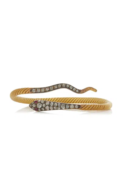 Blu Dog World Georgian Era 18k Yellow Gold; Ruby And Diamond Snake Bracelet