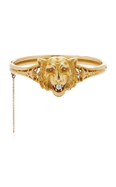 Blu Dog World Late Victorian Era 14k Yellow Gold Hinger Tiger Bracelet
