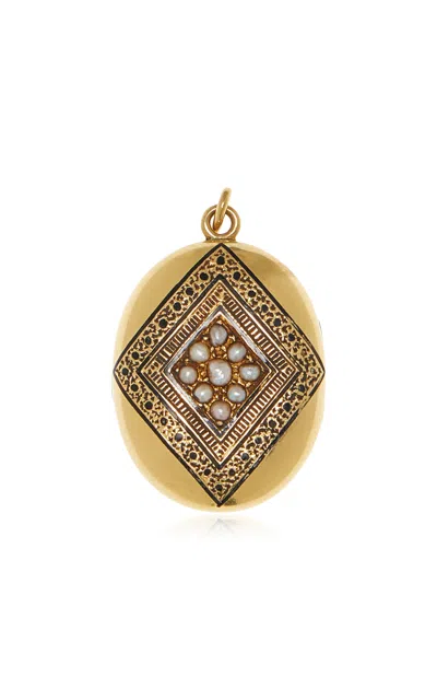 Blu Dog World Victorian Era 18k Yellow Gold And Seed Pearl Locket Pendant