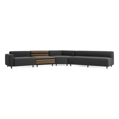 Blu Dot 9 Yard Outdoor Angled Sectional Sofa - Sunbrella Stripe / Sunbrella Coal / Left