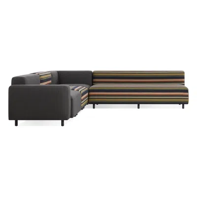 Blu Dot 9 Yard Outdoor L Sectional Sofa - Sunbrella Stripe / Sunbrella Coal / Left