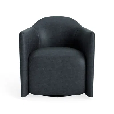 Blu Dot About Face Swivel Lounge Chair - Ink Leather In Black