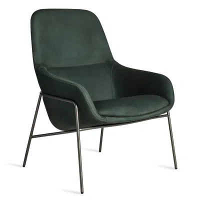 Blu Dot Acre Lounge Chair In Navy Green Leather/blackened Steel Base