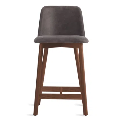 Blu Dot Chip Stool - Counter Stool / Slate Leather / Walnut