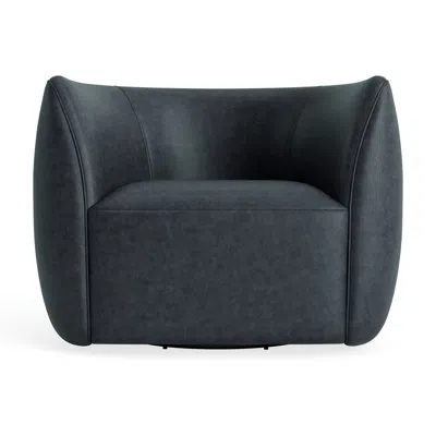 Blu Dot Council Swivel Lounge Chair - Ink Leather In Black