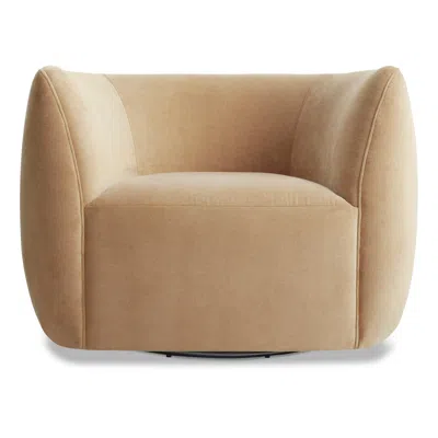 Blu Dot Council Swivel Velvet Lounge Chair In Camel Velvet
