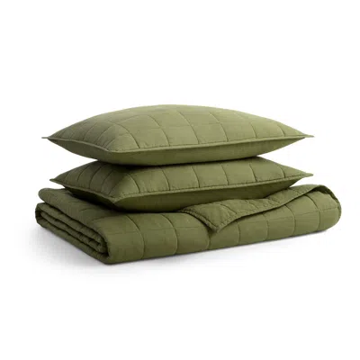 Blu Dot Ester Linen Quilt Set - Loden Green / Full/queen
