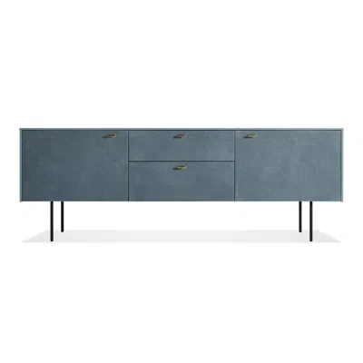 Blu Dot Fable 2 Door / 2 Drawer Console - Grey Blue On Ash / Grey Blue Leather