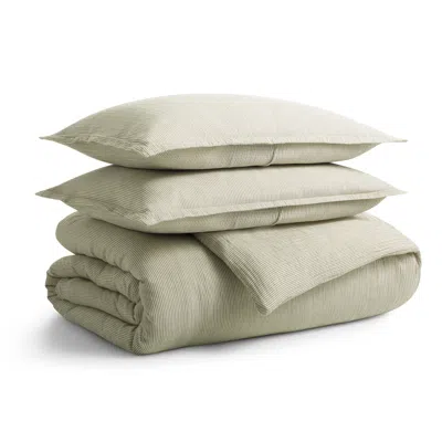 Blu Dot Kimball Stripe Duvet Set - Loden Green / Putty Stripe / Full/queen