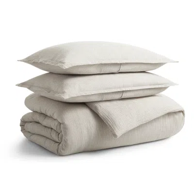 Blu Dot Kimball Stripe Duvet Set - White / Putty Stripe / Full/queen