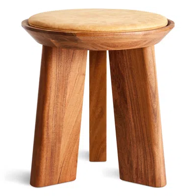 Blu Dot Mimi Stool (x3 Leg) - Camel Leather / Acacia In Brown