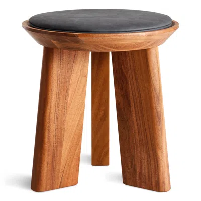 Blu Dot Mimi Stool (x3 Leg) - Ink Leather / Acacia In Black