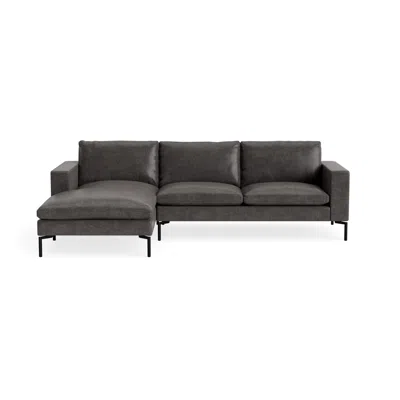 Blu Dot New Standard Sofa With Chaise - Slate Leather / Black / Left