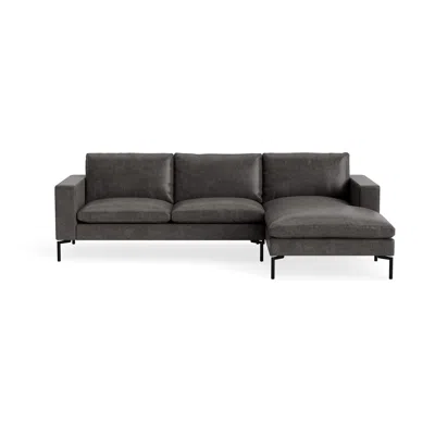 Blu Dot New Standard Sofa With Chaise - Slate Leather / Black / Right